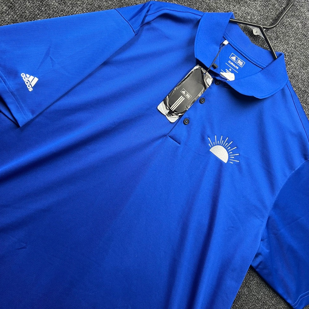 Adidas Climalite Polo Shirt Mens XL Blue Sun Graphic Golf Performance New